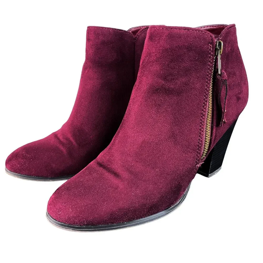 Charlotte Russe Burgundy Maroon Faux Suede Ankle Booties 9M